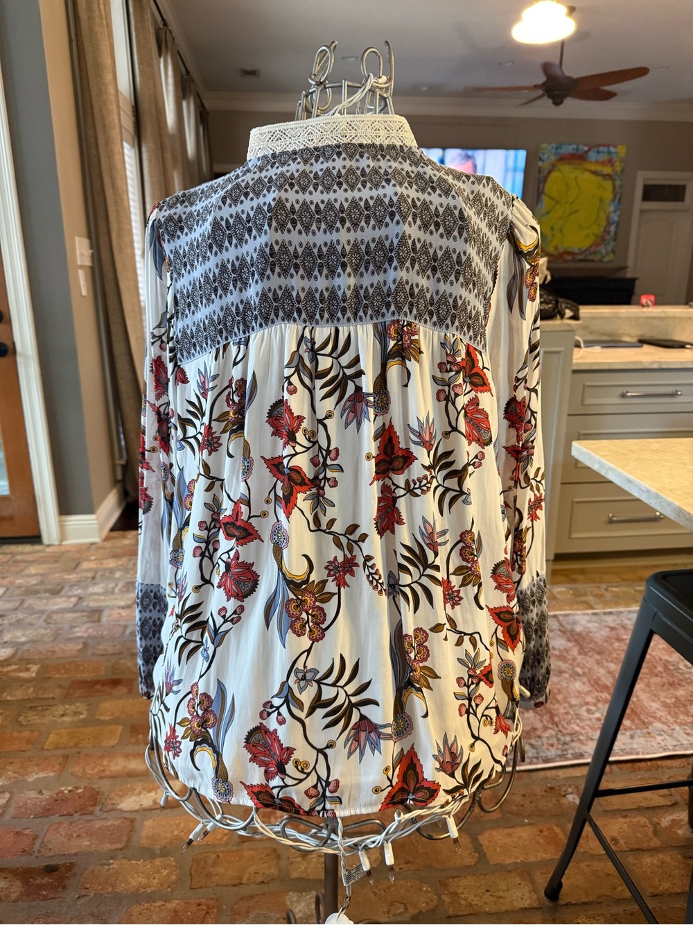LOFT White Floral Boho floral blouse with Red & Olive Accents - Picture 4 of 8